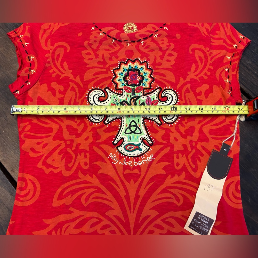 NWT Double D Ranch Red Embroidered Short Sleeve Top - Picture 6 of 9
